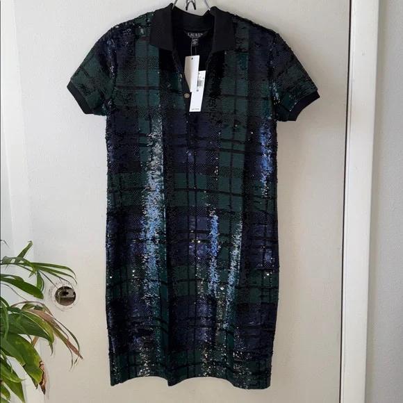LAUREN RALPH LAUREN Plaid Sequined Polo Dress, XS Small NWT - Picture 9 of 11
